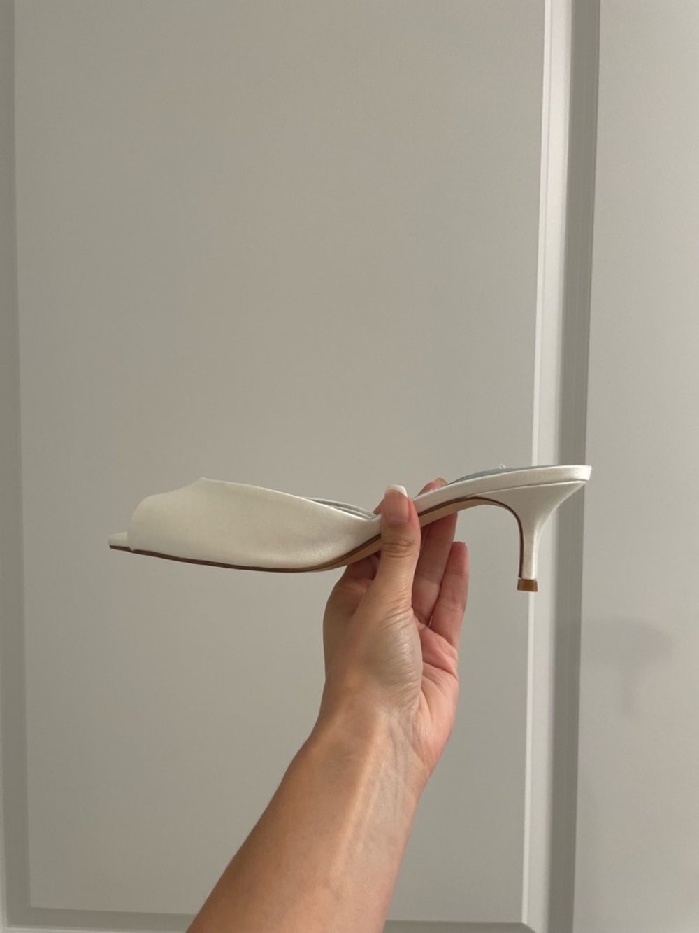 Nine West White Satin Peep-Toe Mules - Picture 6 of 12